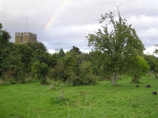 Orchard, Ilmington In the background is St Mary's Church