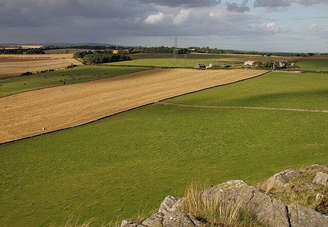 Farmland at Hume Viewed from Hume Craigs with Caldside to the right.