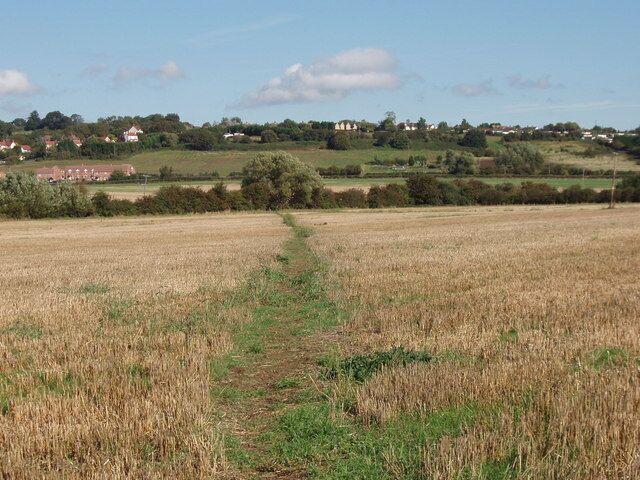 Footpath through stubble, view to Horspath. The footpath runs from Watlington Road, Garsington, to Horspath.