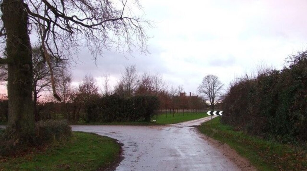 Lodge farm entrance Entrance to lodge farm of sharp left hand bend near to Hilborough Norfolk.