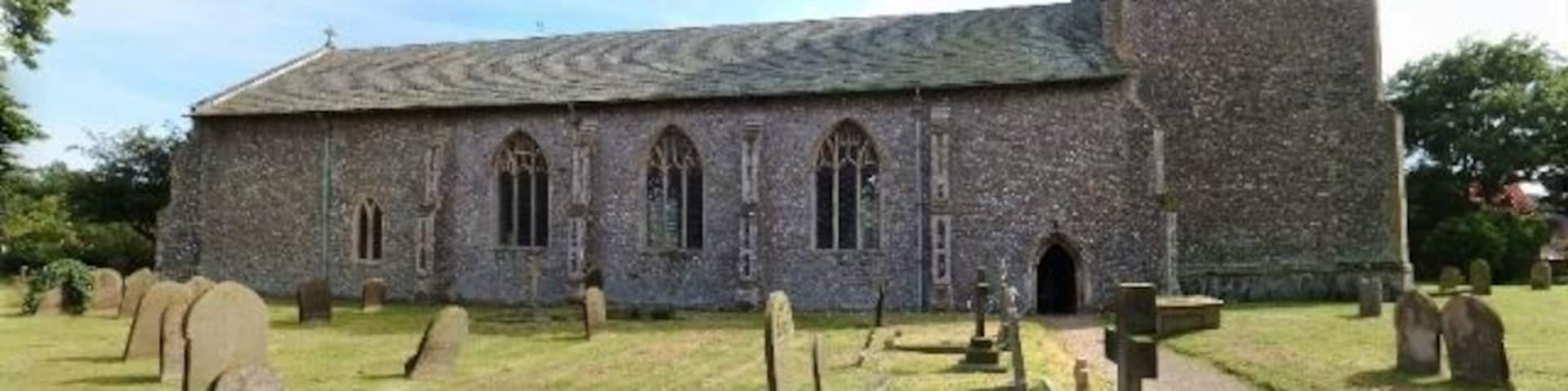 St Mary's Church, Hemsby A semi-panoramic view of St Mary's Church at Hemsby.