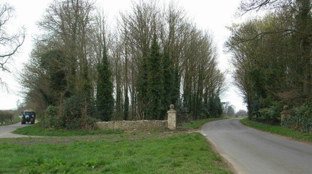 Road junction The road to the right (to Hatherop) has gate posts for it. The gate post on the left has the inscription: "400.866 feet"- possibly the height above sea level as the nearby spot height is 122 metres.