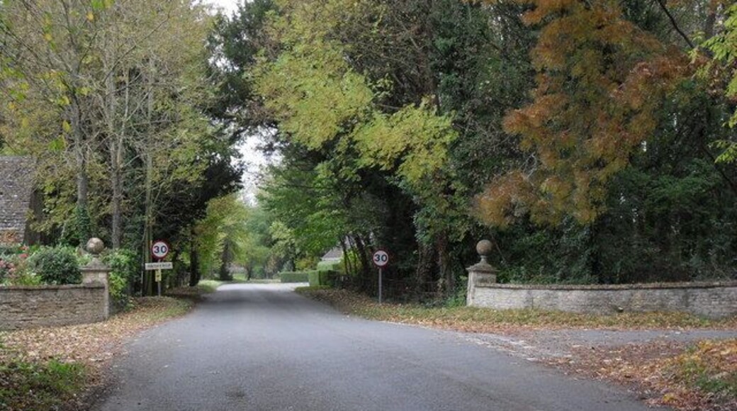 Coming into Hatherop The turning on the left is the road to Eastleach.