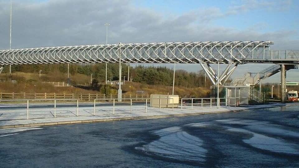 New footbridge at Harthill Services. Lifted into place in October 2008 by Britain's largest crane.