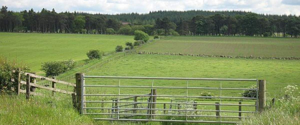 Farmland, Greenrig View southwards over the young River Almond from the B7066 at Greenrig.