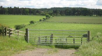 Farmland, Greenrig View southwards over the young River Almond from the B7066 at Greenrig.