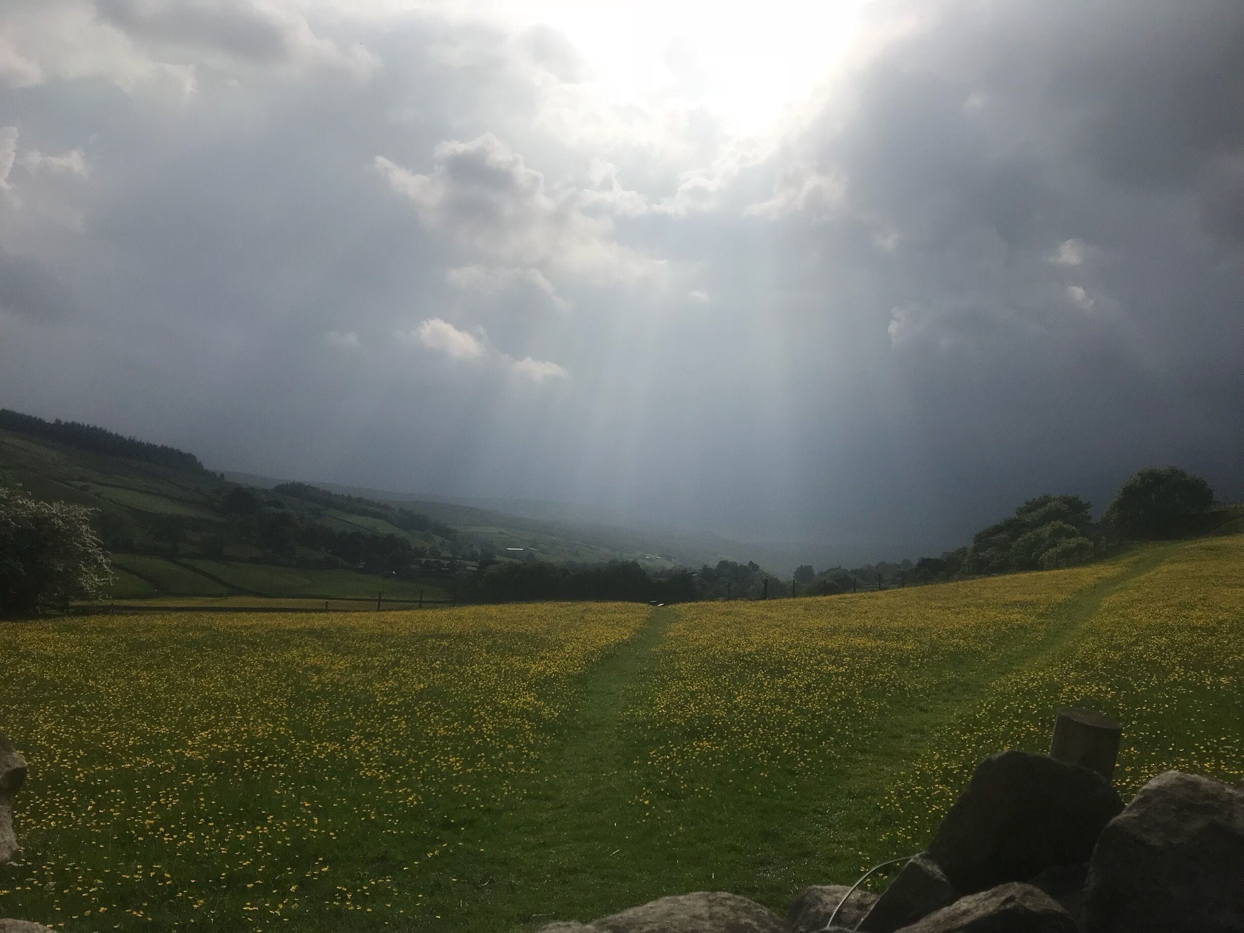 The rain has been chasing us for the last hour but so far we have stayed dry great day out hiking 