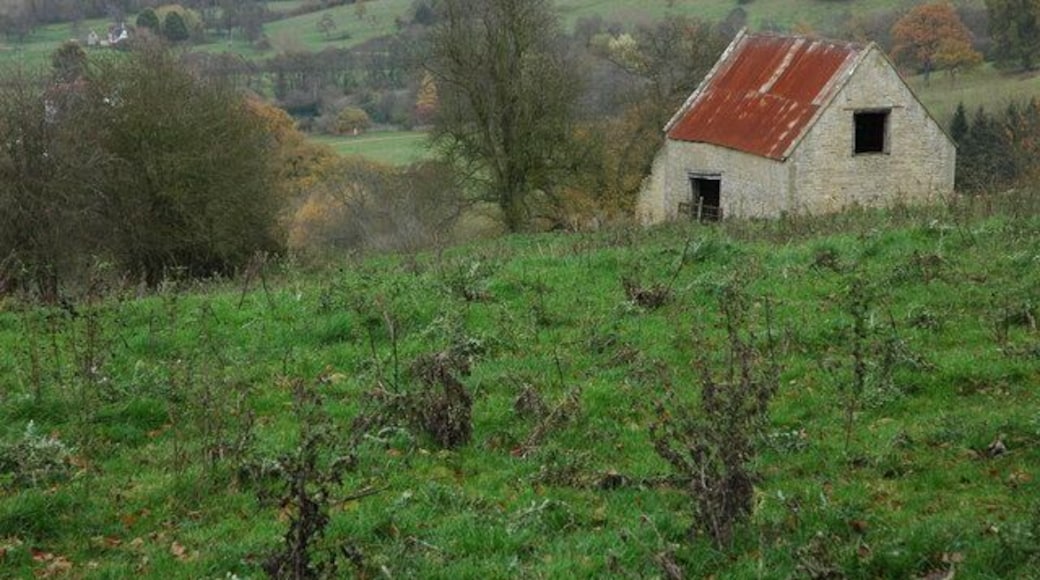 Cotswold stone barn, Witcombe Cotswold stone barn on the Witcombe Park, just below Witcombe Wood.