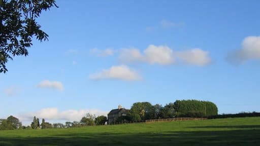 View towards Caroline Colyear Cottages. Looking across the square from the road to Great Rollright.