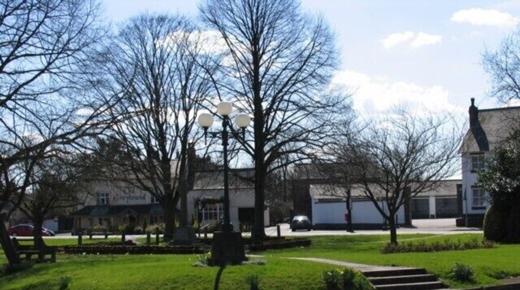 Village Green Great Glen. The village Green in Great Glen with the Old Greyhound public house in the background. The A6 trunk road used to thunder through the village but a recent bypass has left it much quieter.