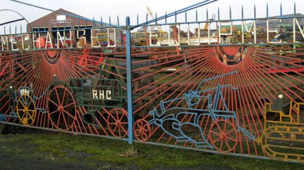 Crawford's gates These bespoke wrought iron gates must have been a wonderful advertisement for the wonders that lay within. The date on the left hand gate is 1944 and the machinery depicted is of monstrous proportions for that era.