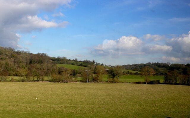 Floodplain of the Avon View east across the floodplain from just east of Freshford Station taken from a Bristol to Yeovil train just after leaving Freshford.