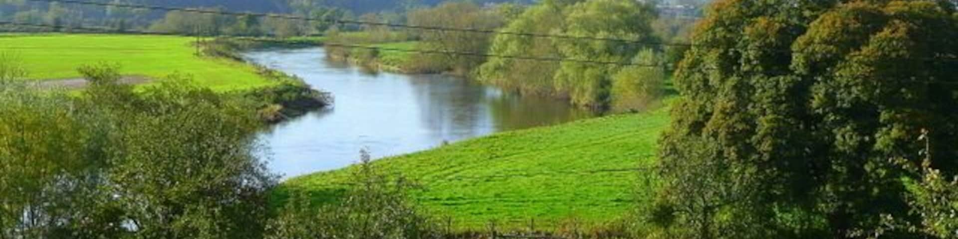 River Wye at Lechmere's Ley View west from the B4224 on a fine autumn afternoon.