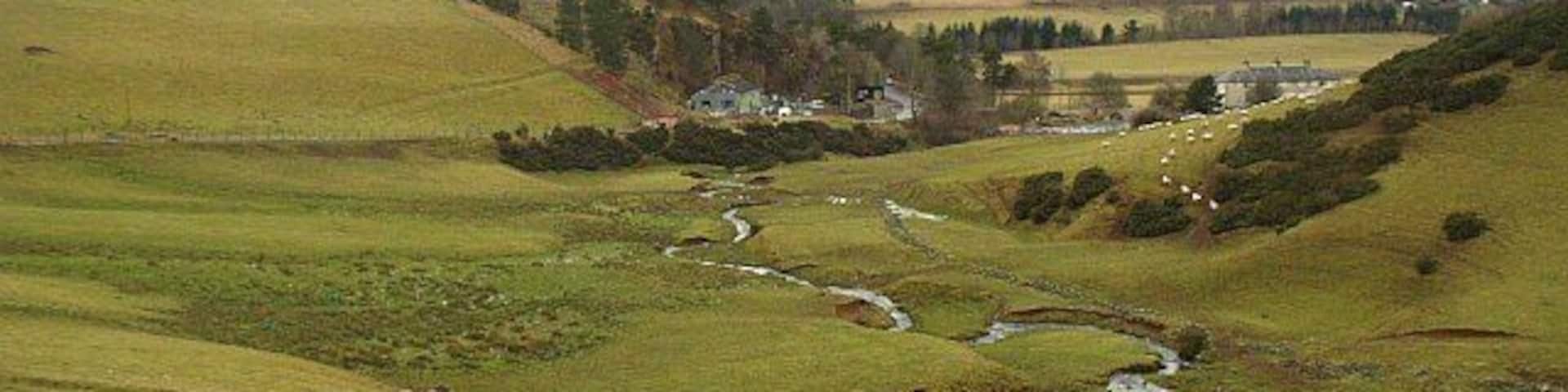 Toddle Burn Meandering burn approaching Fountainhall and the Gala Water.
