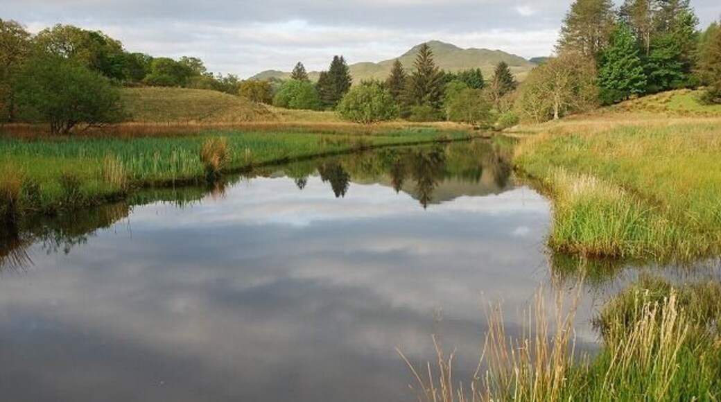 Ford River A view upstream in today's early morning light. The hill in the distance is Beinn Bhàn at NR857998.