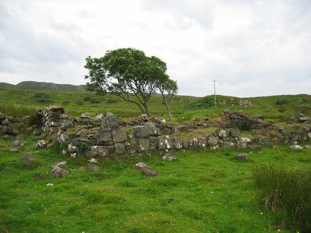 Ruined croft house at Flashader. To the south of the present day settlement at Flashader there are many ruins of pre-clearances buildings such as this one.