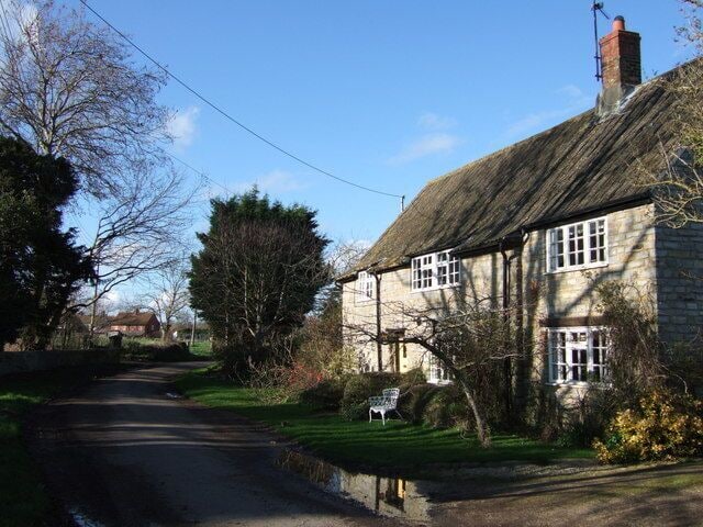 Lower Street, Curry Mallet. This road leads from 352753 into the scattered village of Curry Mallet. Church Cottage is the attractive old building on the right.