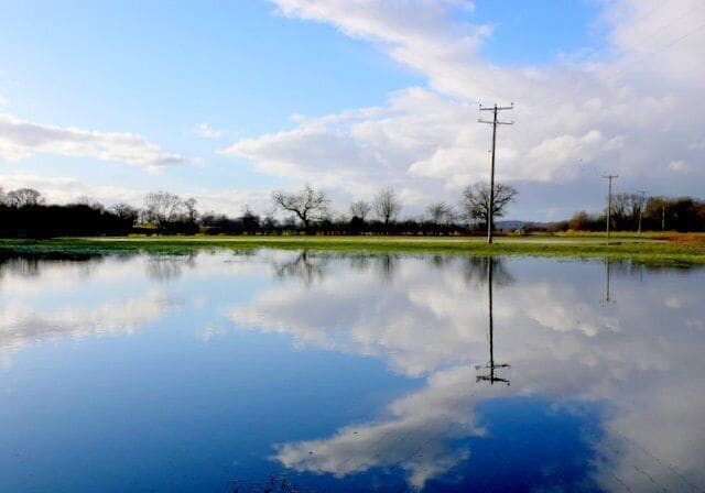 Floodwaters of the River Isle The Isle is one of the rivers that drain the Somerset levels. This is the view north just close to the bridge at Hambridge.