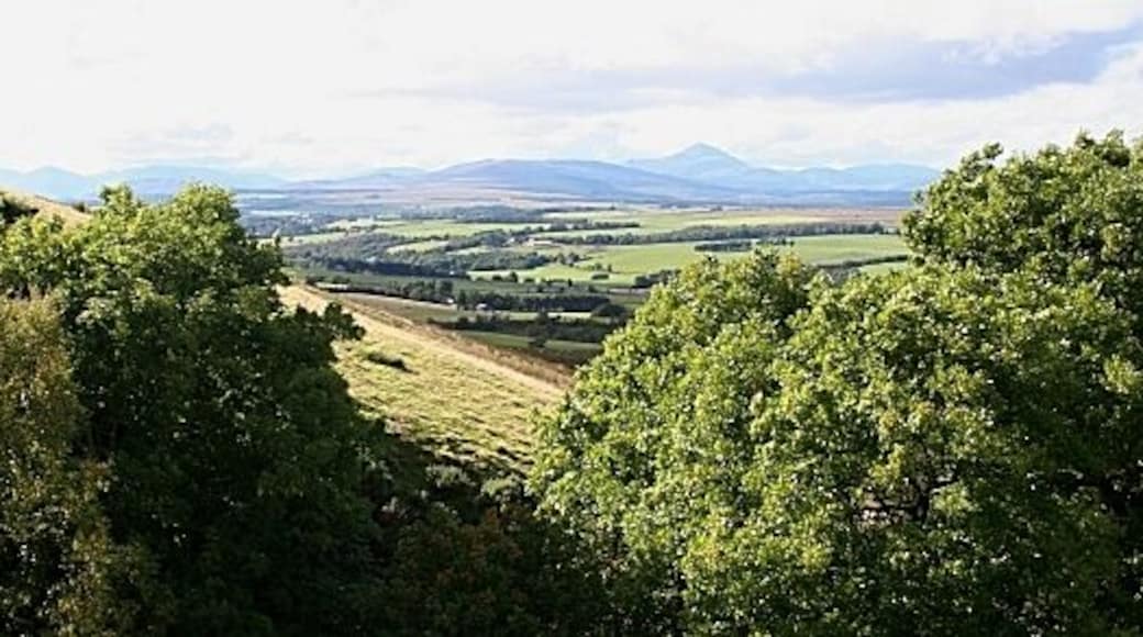 Looking West from the Kilewnan Burn Somewhere between the photographer location and the distant hills lies Loch Lomond. I think the prominent peak on the skyline may be Ben Lomond, but I'm happy to be corrected.