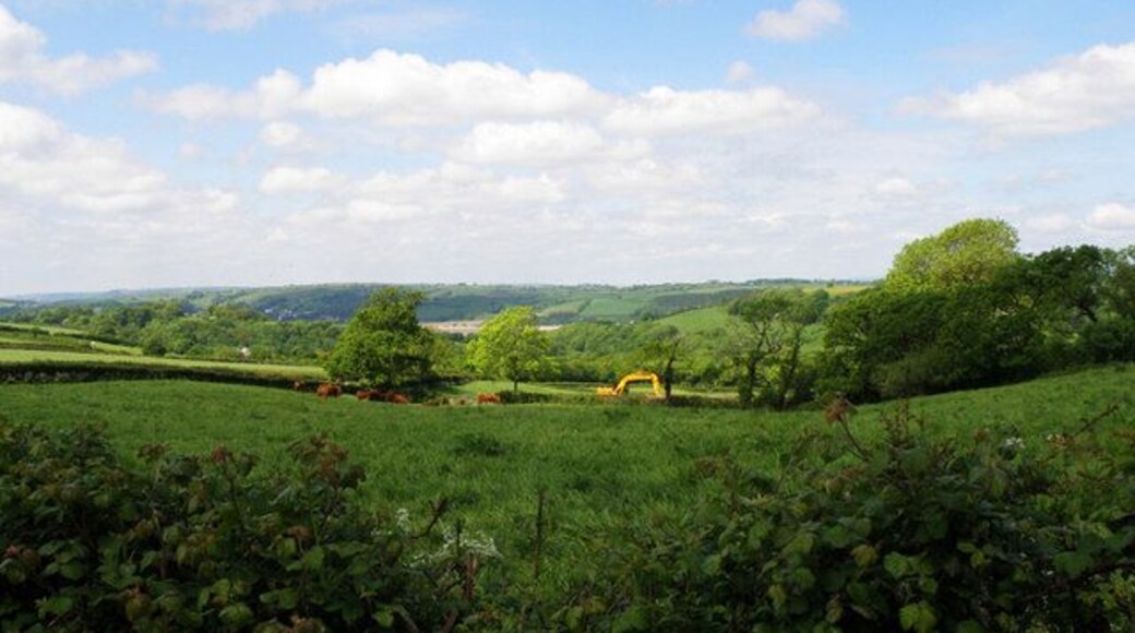 Farmland near Ferryside Farmland near Ferryside as it gradually slopes down to the River Towy. The river itself can be seen in the middle distance.