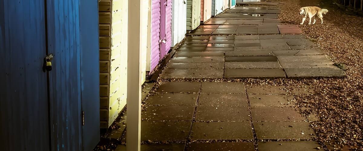 Beach Huts in a small seaside village in West Sussex, England UK