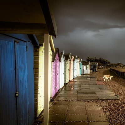 Beach Huts in a small seaside village in West Sussex, England UK
