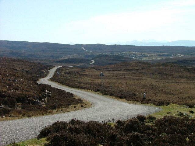 The Applecross road Viewed from north of the settlement of Cuaig which can just be seen in the distance.