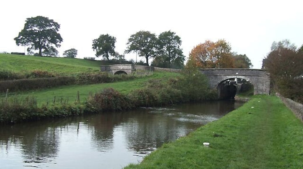 Hazelhurst Junction, Caldon Canal, Staffordshire The view shows the canal before Bridge No 36 in front the top lock, No 10, both on the main (Froghall) line.To the left is bridge No 1 of the Leek branch, its water being about eight feet higher than the foreground water.