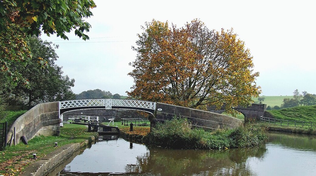 Hazelhurst Junction, Caldon Canal, Staffordshire The top lock to the left leads down to the Froghall Branch, while the route to the right, under Bridge No 1 leads to the terminus near Leek.