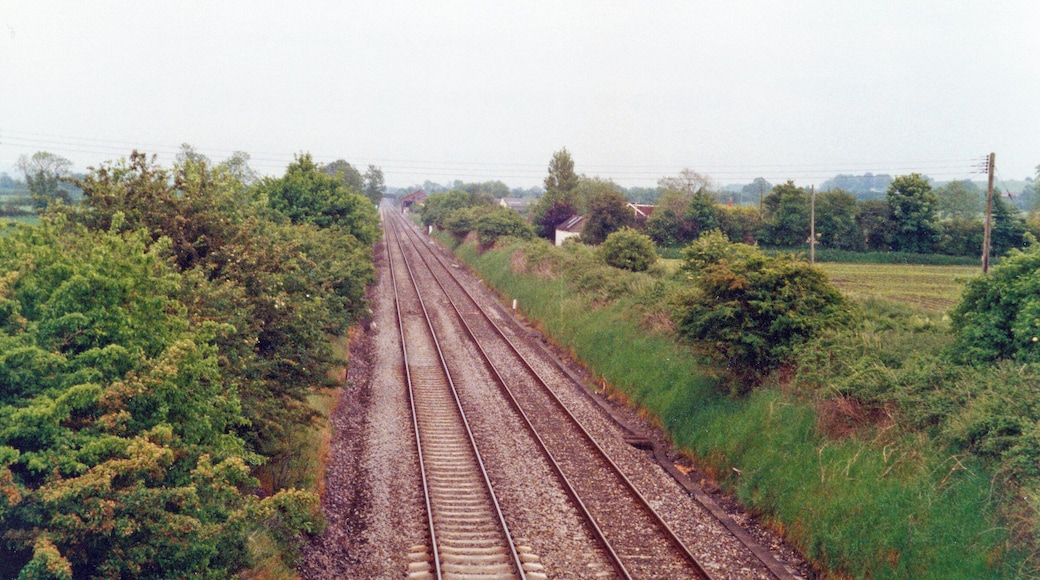 Site of former Edington & Bratton station, 1994. View west, towards Westbury and the West: ex-GWR London - Reading - Newbury - Westbury - Weymouth/Taunton and the West. The station been closed to passengers since 3/11/52, to goods 28/3/63.