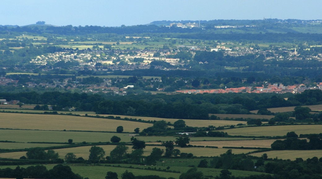 View from Coulston Hill, near Edington From Coulston Hill we look over the rich farmland of west Wiltshire with Trowbridge trying to hide between the hills and not quite succeeding. Further on Bradford on Avon makes a far better show with Christchurch standing bold near the right hand edge of the frame nearly nine miles away. However, at twice the distance, Bradford is easily outdone by Beckford's Tower on Lansdown. ST7367 There it is, on the skyline, at 18 miles, a little to the left of Christchurch. Even this is not the end, look to the left of the picture, on the skyline again and there is Kelston Round Hill. ST7167 That is at a distance of 21 miles. If you live in the area (or even if you do not) and can positively identify any other landmark I would like to hear from you. Your own house may be there.