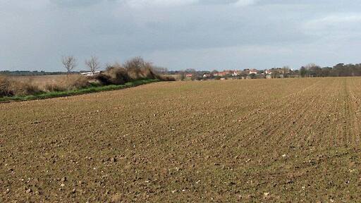 Looking north across fields. From car park of > 720050; houses of Paston Green can be seen in the far distance.