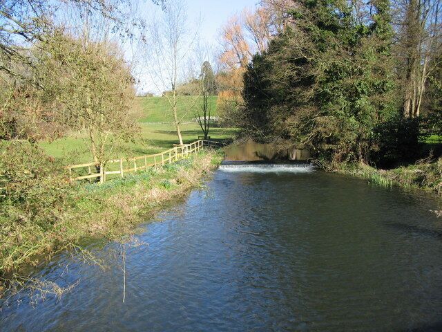 Weir here A view looking north-northwest towards a weir on the Sherston branch of the River Avon at Easton Grey.