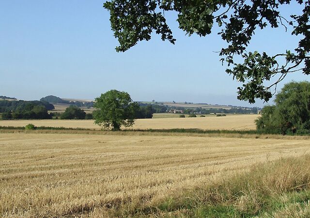 Late Summer Fields near Weston, Shropshire Buildings at Patton are central, one mile distant.