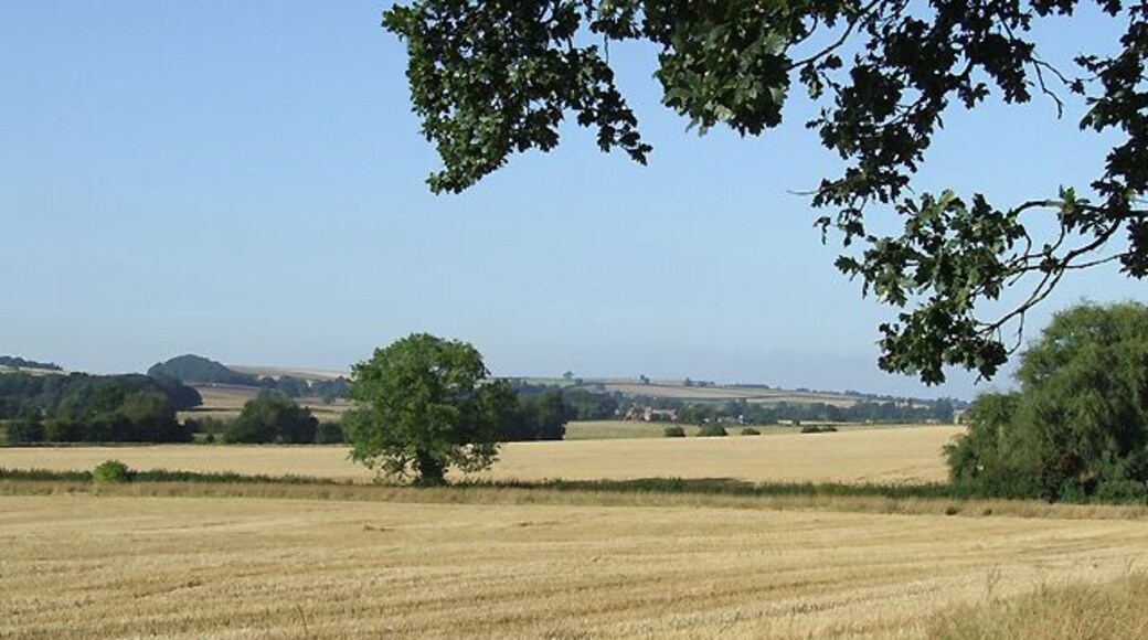 Late Summer Fields near Weston, Shropshire Buildings at Patton are central, one mile distant.