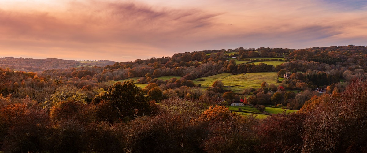 Autumn sunset over the Burwash weald in east Sussex south east England UK