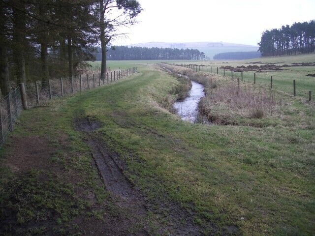 Stream. Looking east from the Dolphinton to Blyth Bridge road.