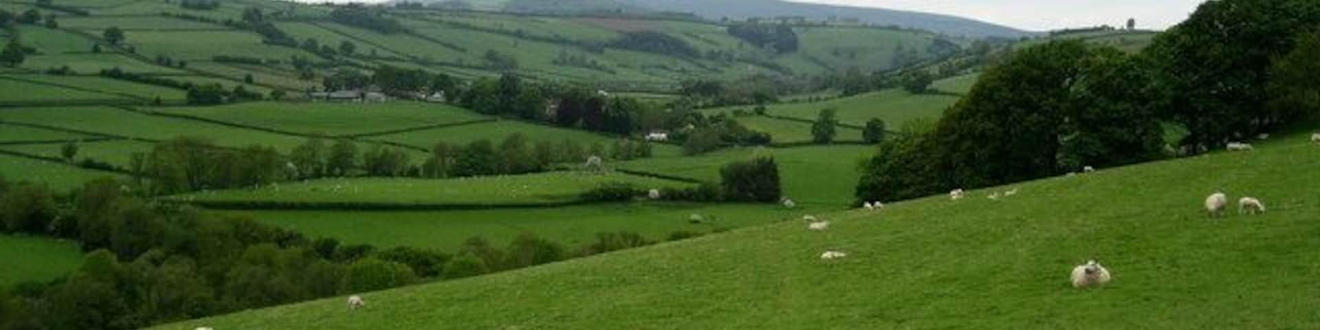 View over the Lugg Valley Countryside to the west taken while ascending on the Offa's Dyke National Trail onto Furrow Hill.