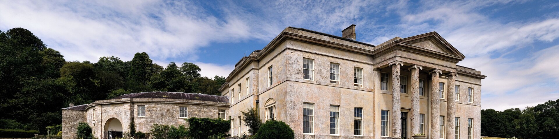 View of Philipps House from the southwest on a sunny summer day. This image is a panorama which was stitched from 5 images. Projection is flat. Horizontal field of view is approx. 80°. Vertical field of view is approx. 45°.