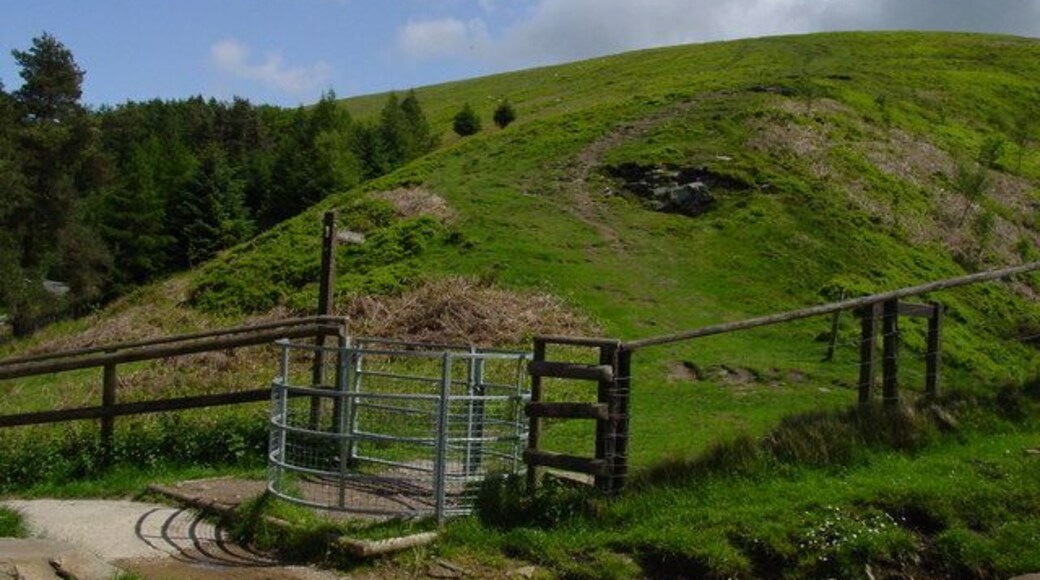 Kissing gate and path leading up to Twmbarlwm