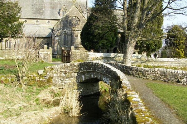 Bridge to St Lawrence's Church. Bridge over Dalebanks Beck in Crosby Ravensworth.