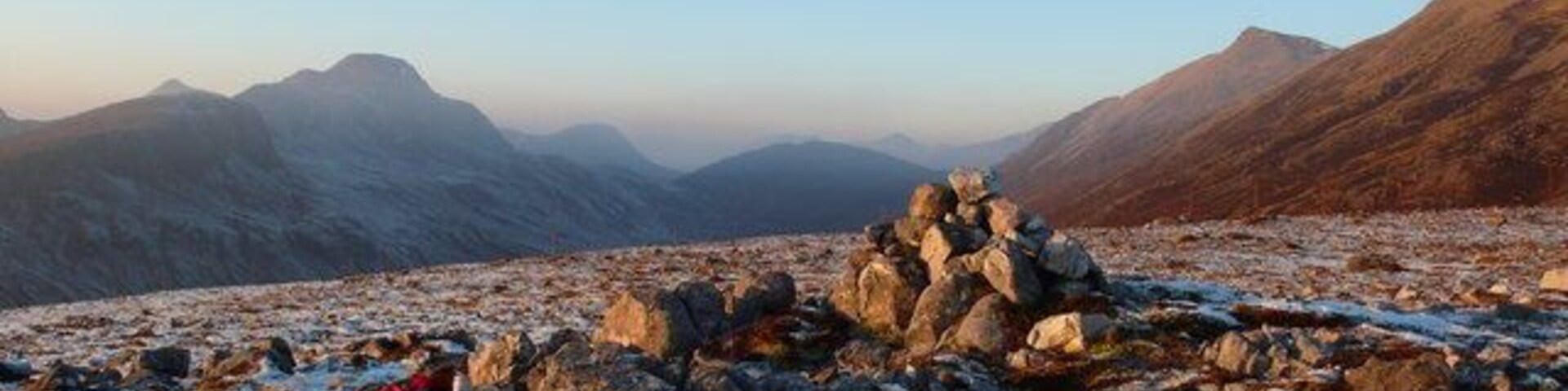 Cairn Eididh Frosty day in December looking towards the glacial trough of Fionn-abhainn and the mountains of Torridon in the distance. To south-west lies the little crofting hamlet of Coulags and the start of the walk to Annat. Lots of deer graze the area. No sheep at this height. Fox and a few eagles.