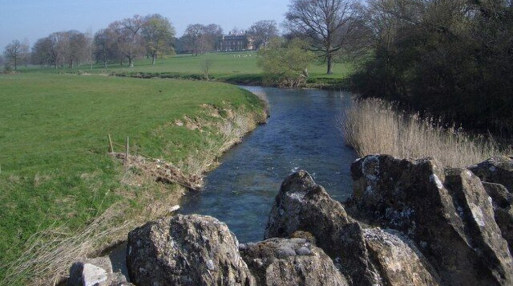 Turvey House viewed from Turvey Bridge This view taken from the north side of Turvey Bridge shows Turvey House in its parkland setting, with one channel of the River Great Ouse flowing northwards in the foreground.