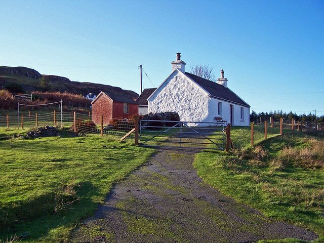 Cottage in Lephin Lephin is one of several townships in the district of Glendale. This cottage is typical of the smaller old dwellings in the area. It has a corrugated iron roof, which almost certainly replaces a former thatch. Keywords: croft