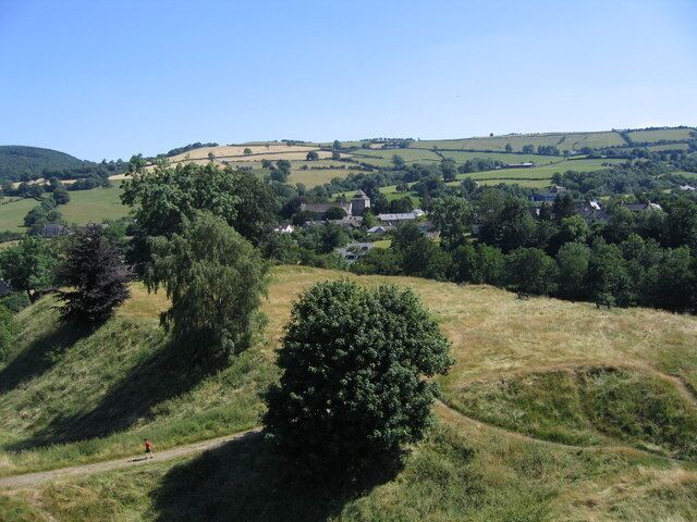 Clun, view from the castle The view south east from the castle towards Clun Church and the Shropshire countryside beyond.
