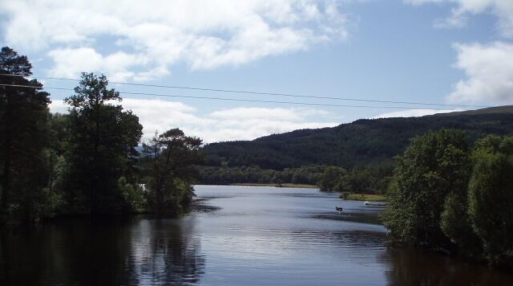 Bunarkaig. View from the bridge crossing the River Arkaig, looking out towards Loch Lochy