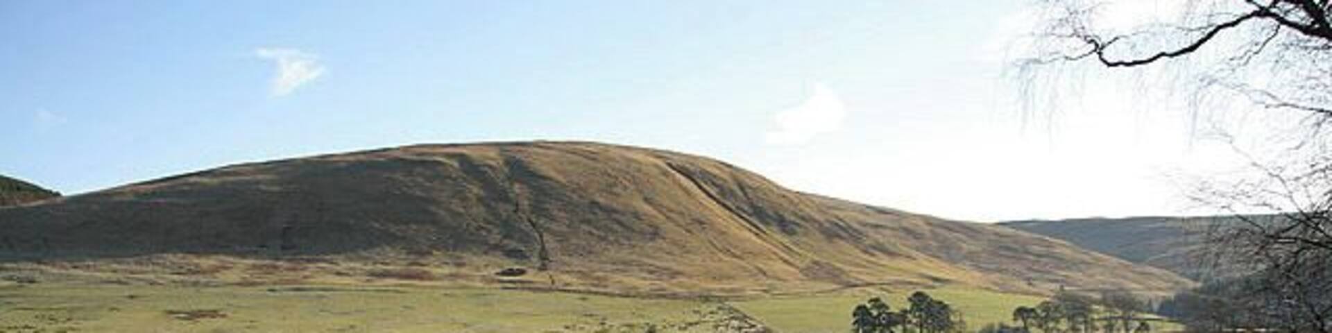 A calm St Mary's Loch Viewed on a beautiful February morning with Nether Hill reflected in the calm water. St Mary's Loch, at 3 miles long with a maximum depth of 46m, is the largest natural loch in the Scottish Borders.