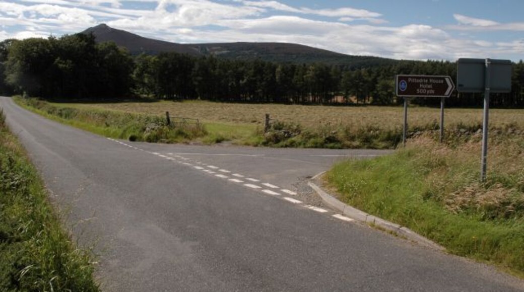 Road Junction and Fields Near Blair In the distance is Mither Tap NJ6822