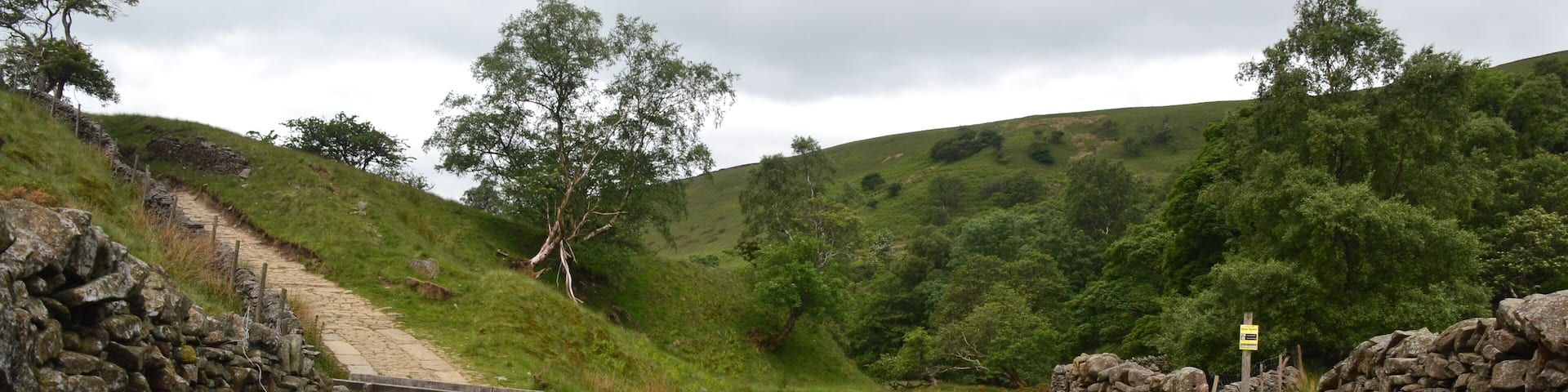 Ford at Roych Clough. The yellow notice advises a 5 mph speed for 4*4 vehicles and 20 mph for trail bikes.