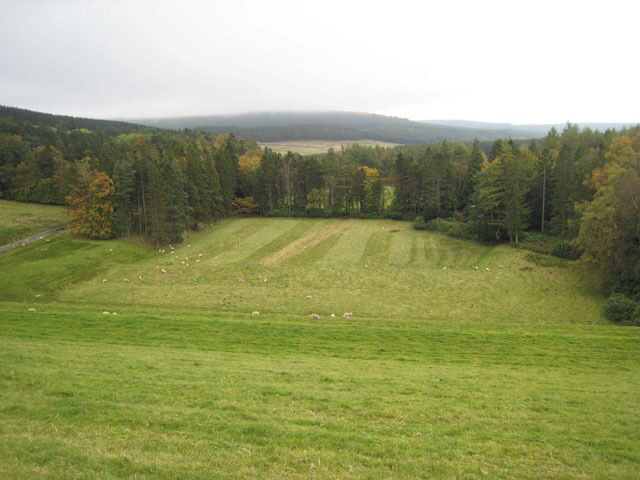 Catcleugh Dam Looking downstream from the dam of the Catcleugh Reservoir which was built in 1899-1903 by the Newcastle and Gateshead Water Company.